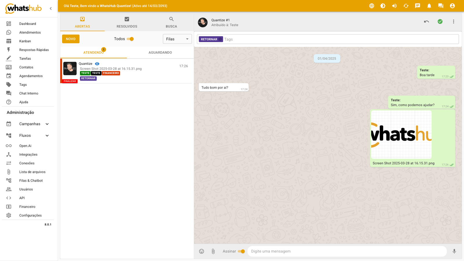 Listagem dos atendimentos